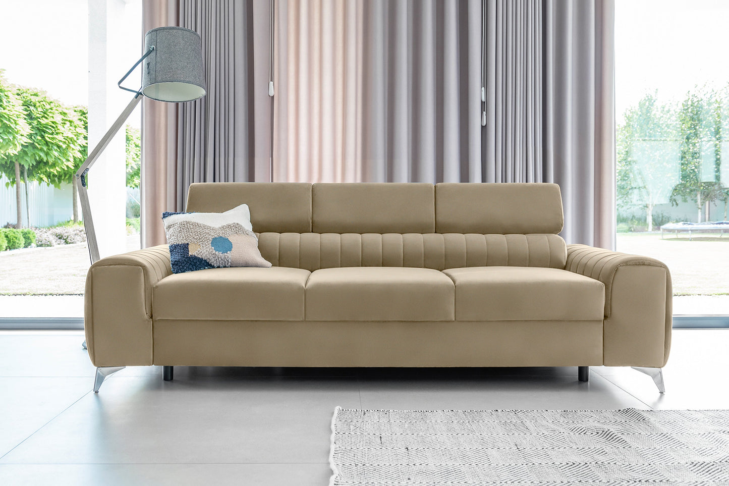 Laurence 3 Seater Velvet Sleeper Sofa - Beige