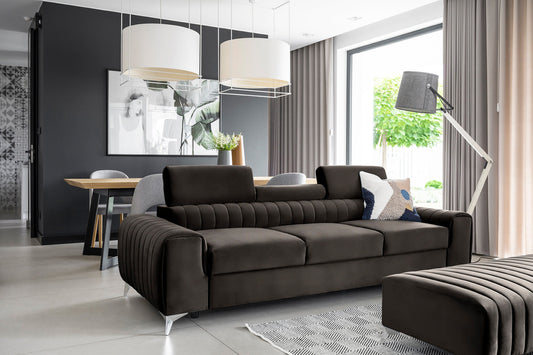 Laurence 3 Seater Velvet Sleeper Sofa - Dark Brown