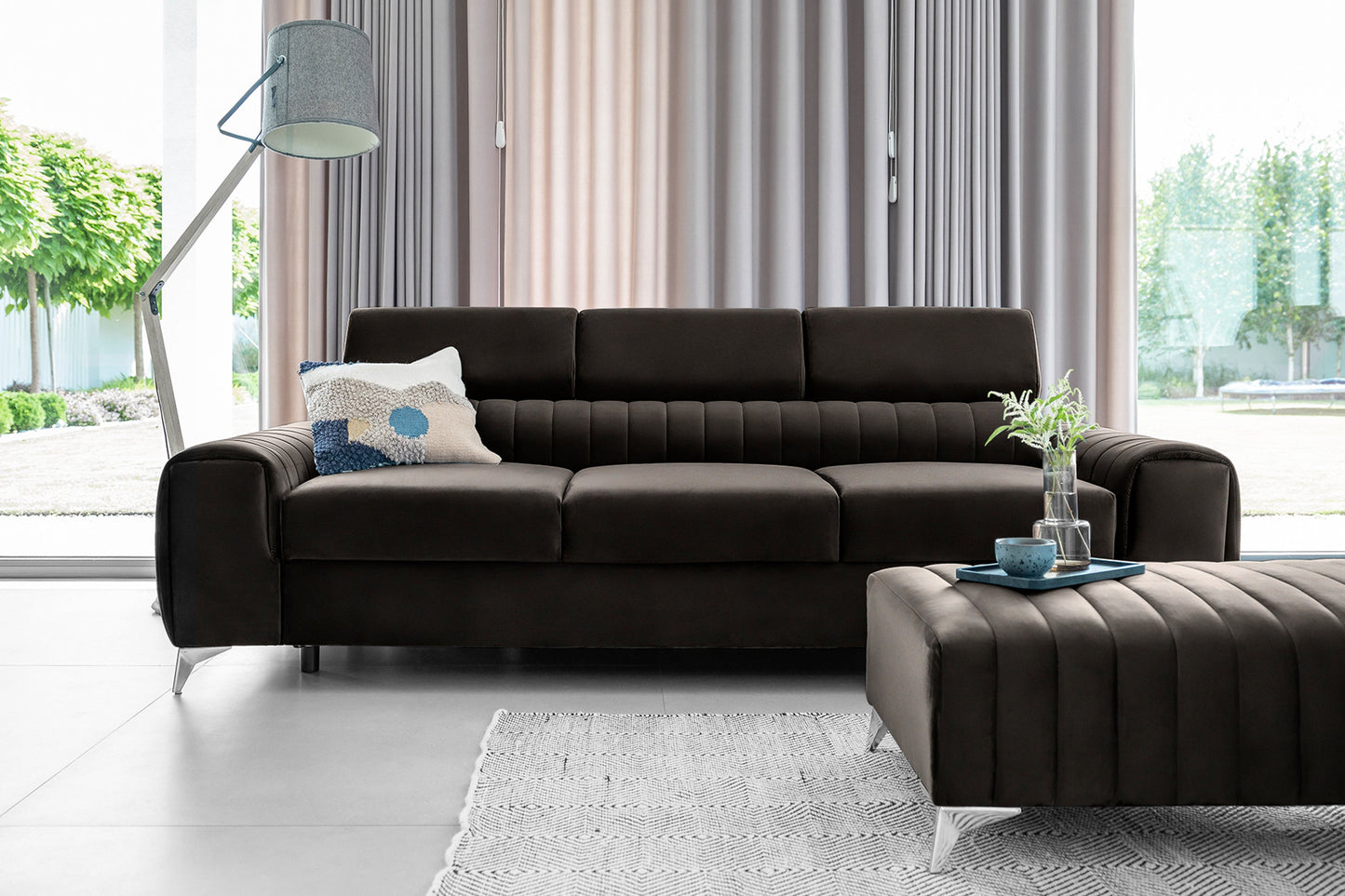 Laurence 3 Seater Velvet Sleeper Sofa - Dark Brown