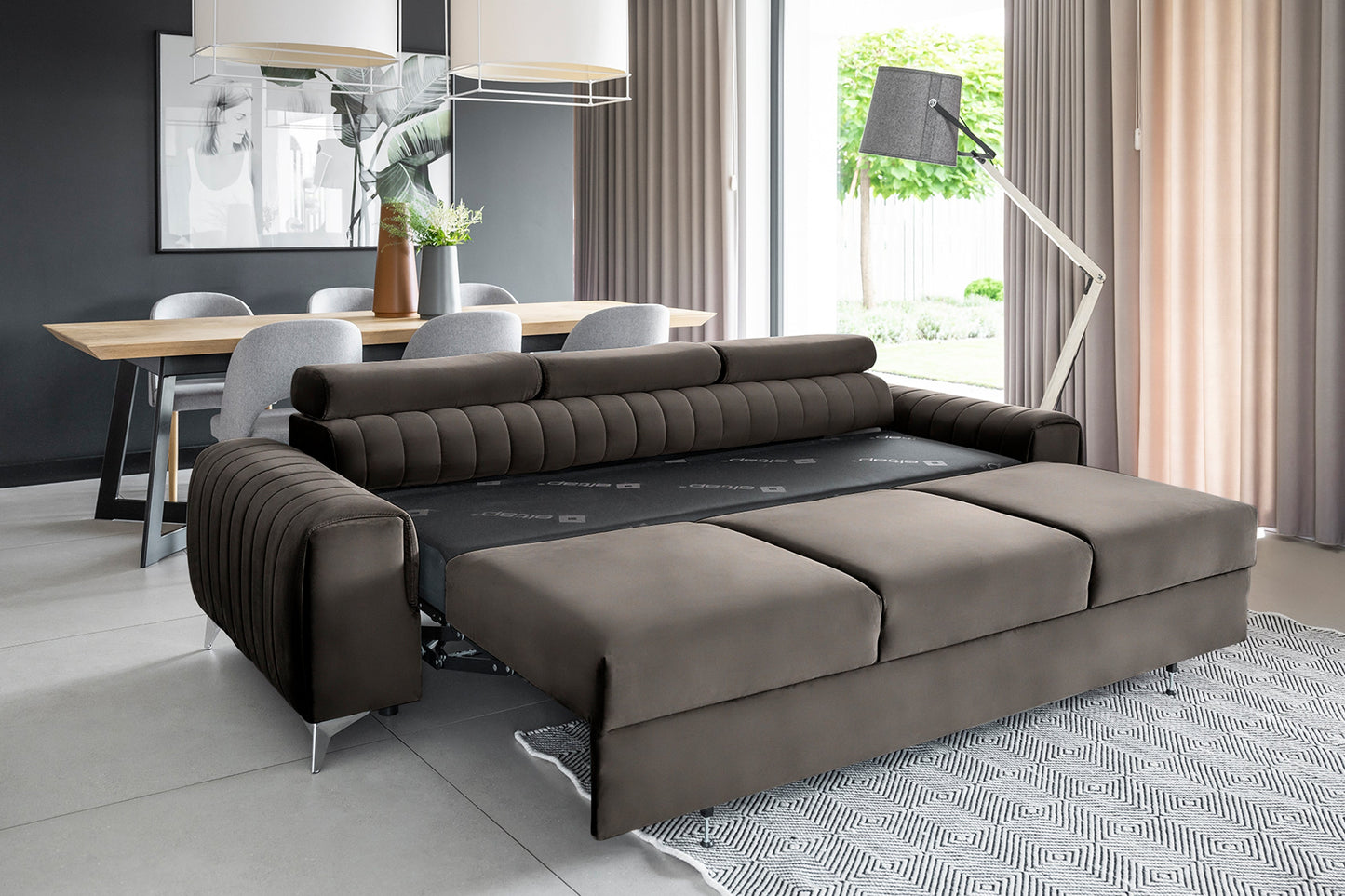 Laurence 3 Seater Velvet Sleeper Sofa - Dark Brown