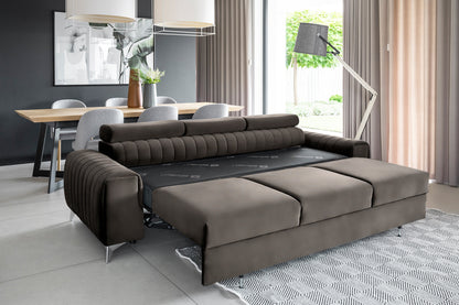 Laurence 3 Seater Velvet Sleeper Sofa - Dark Brown