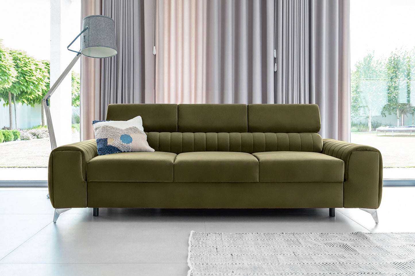 Laurence 3 Seater Velvet Sleeper Sofa - Olive Green