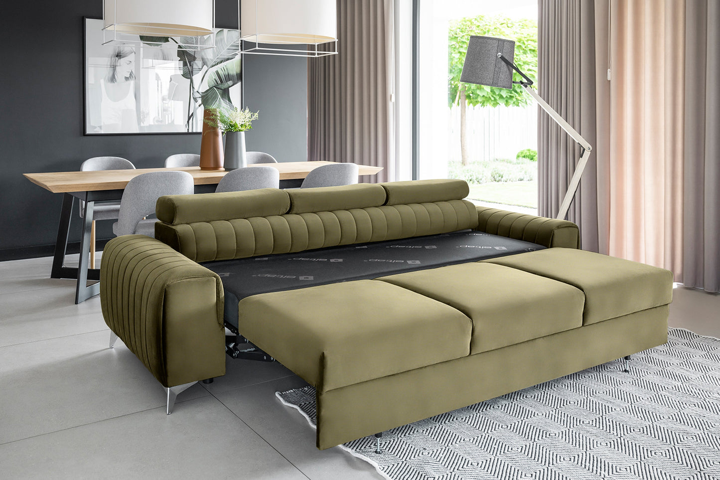 Laurence 3 Seater Velvet Sleeper Sofa - Olive Green