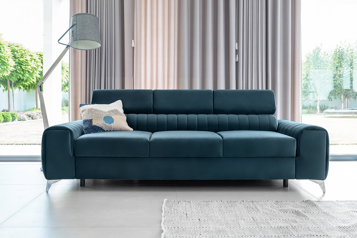 Laurence 3 Seater Velvet Sleeper Sofa - Teal Blue