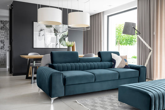 Laurence 3 Seater Velvet Sleeper Sofa - Teal Blue