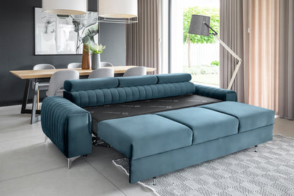 Laurence 3 Seater Velvet Sleeper Sofa - Teal Blue