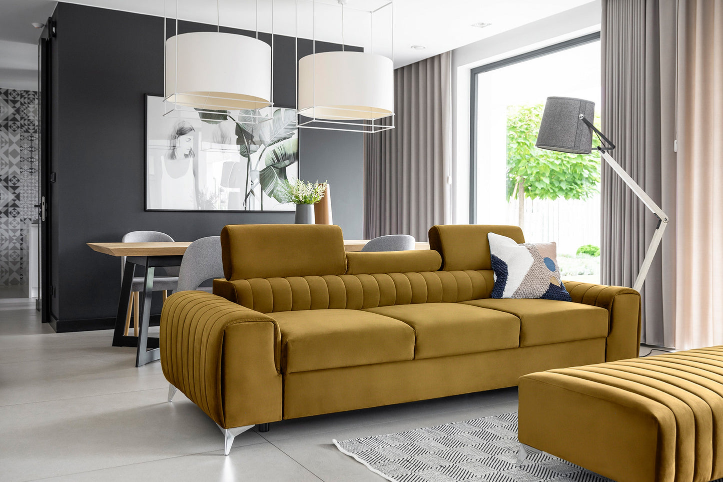 Laurence 3 Seater Velvet Sleeper Sofa - Mustard