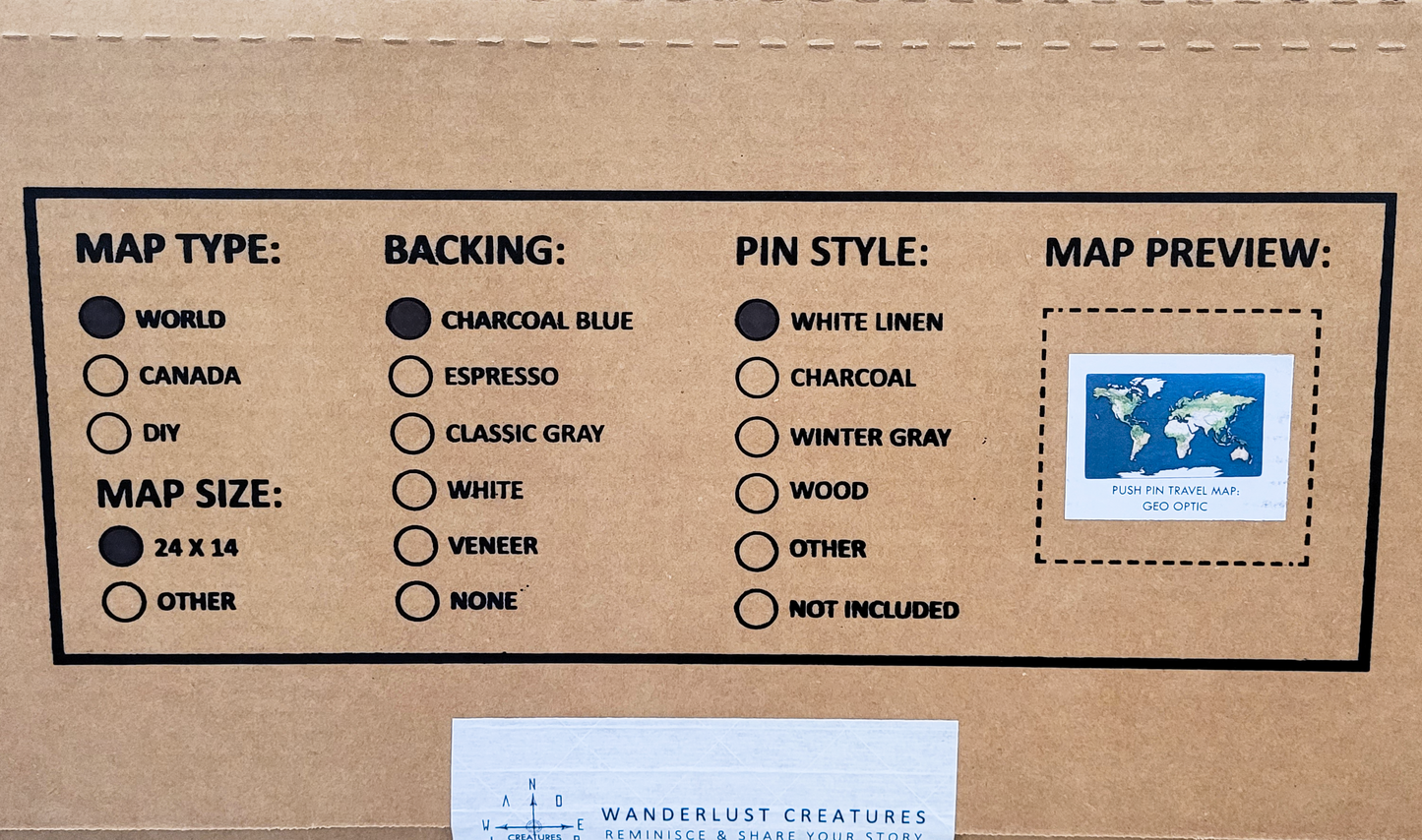 Cork & Wood 3D World Pin Map | 44 x 24 | Labelled