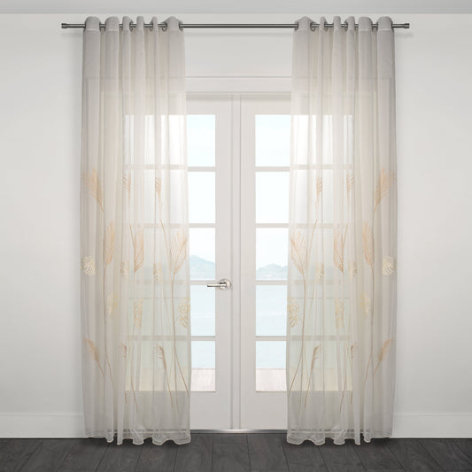 Atri Embroidered Tropical Leaf Grommet Curtain 80" x 95"