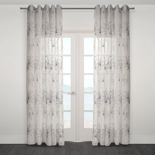 Figi Embroidered  Floral Sheer Grommet Curtain