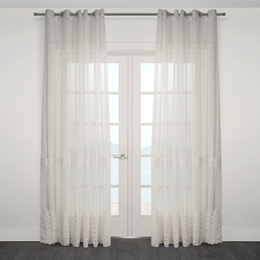 Massa Classic Embroidered Sheer Grommet Curtain 80"x 95"