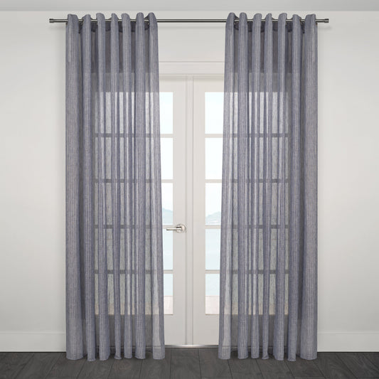 Nobile Striped Jacquard Navy Sheer Grommet Curtain 108"x 95"
