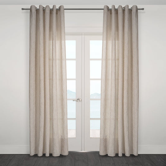 Zacari Woven Leaf Design Textured Semi Sheer Curtain 80"x 95"
