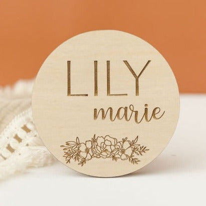Floral Engraved Birth Announcement Disc