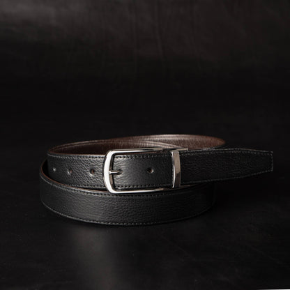 The Harvey Dent Belt - Extra Slim 30 mm Reversible Stitched Full-Grain Pebbled Leather Belt