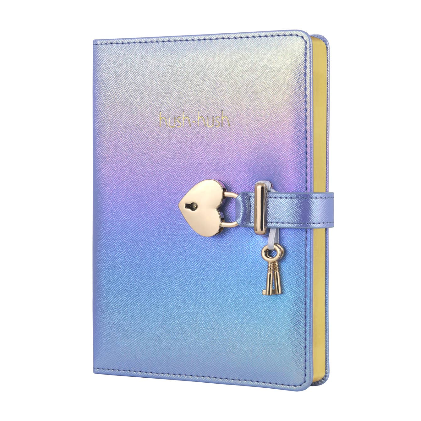 Heart Shaped Lock Journal, Lock Diary for Girls with Key, Vegan Leather Cover, Cute Locking Secret Notebook for Teens, 5.3x7.3",320p Victoria's Journals Secret Diary, College-ruled (Iridescent Blue)