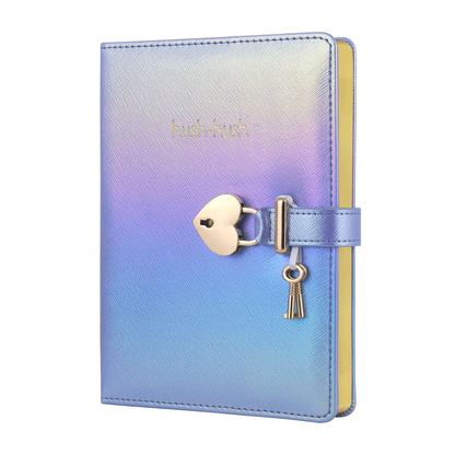 Heart Shaped Lock Journal, Lock Diary for Girls with Key, Vegan Leather Cover, Cute Locking Secret Notebook for Teens, 5.3x7.3",320p Victoria's Journals Secret Diary, College-ruled (Iridescent Blue)