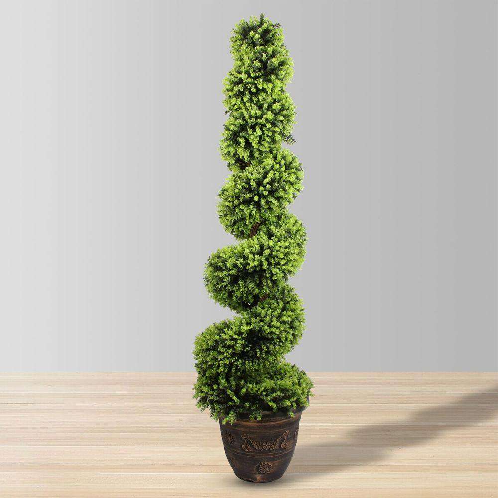 Wales Faux Potted Spiral Boxwood Topiary Plant (Multiple Sizes)