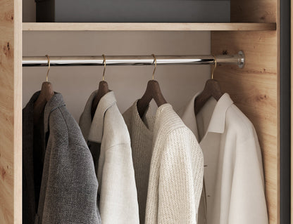 Emerio Mirrored 2 Sliding Door Freestanding Wardrobe - Maple Oak