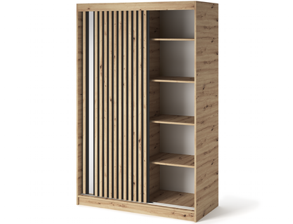 Emerio Mirrored 2 Sliding Door Freestanding Wardrobe - Maple Oak