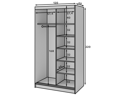 Marrphy Mirrored 2 Sliding Door Freestanding Wardrobe - Black/Oak Caramel