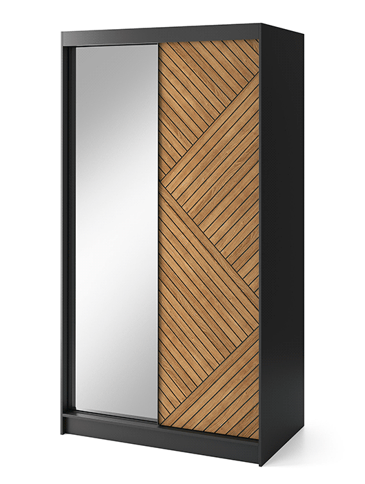 Marrphy Mirrored 2 Sliding Door Freestanding Wardrobe - Black/Oak Caramel