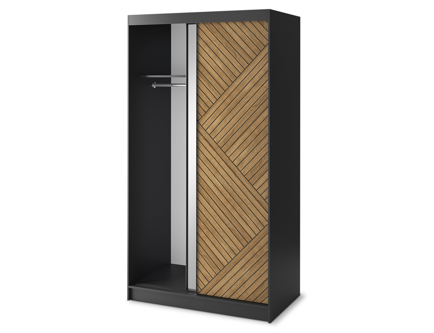 Marrphy Mirrored 2 Sliding Door Freestanding Wardrobe - Black/Oak Caramel