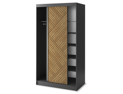 Marrphy Mirrored 2 Sliding Door Freestanding Wardrobe - Black/Oak Caramel