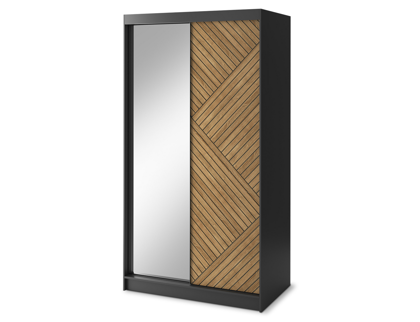 Marrphy Mirrored 2 Sliding Door Freestanding Wardrobe - Black/Oak Caramel