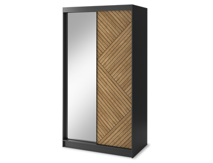 Marrphy Mirrored 2 Sliding Door Freestanding Wardrobe - Black/Oak Caramel