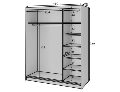 Marrphy Mirrored 3 Sliding Door Freestanding Wardrobe - Black/Oak Caramel