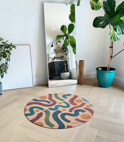 Brush Strokes Round Cork Yoga & Baby Mat | Multi-use | 47" dia