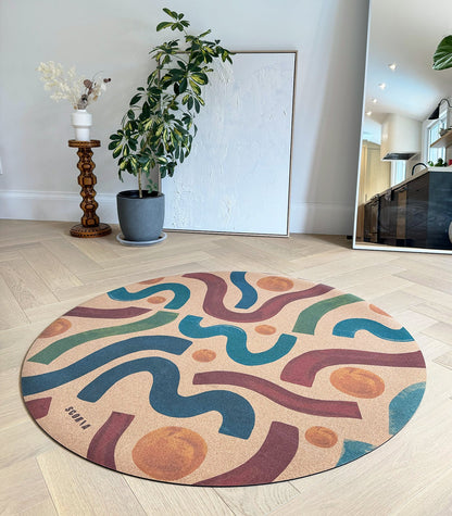 Brush Strokes Round Cork Yoga & Baby Mat | Multi-use | 47" dia