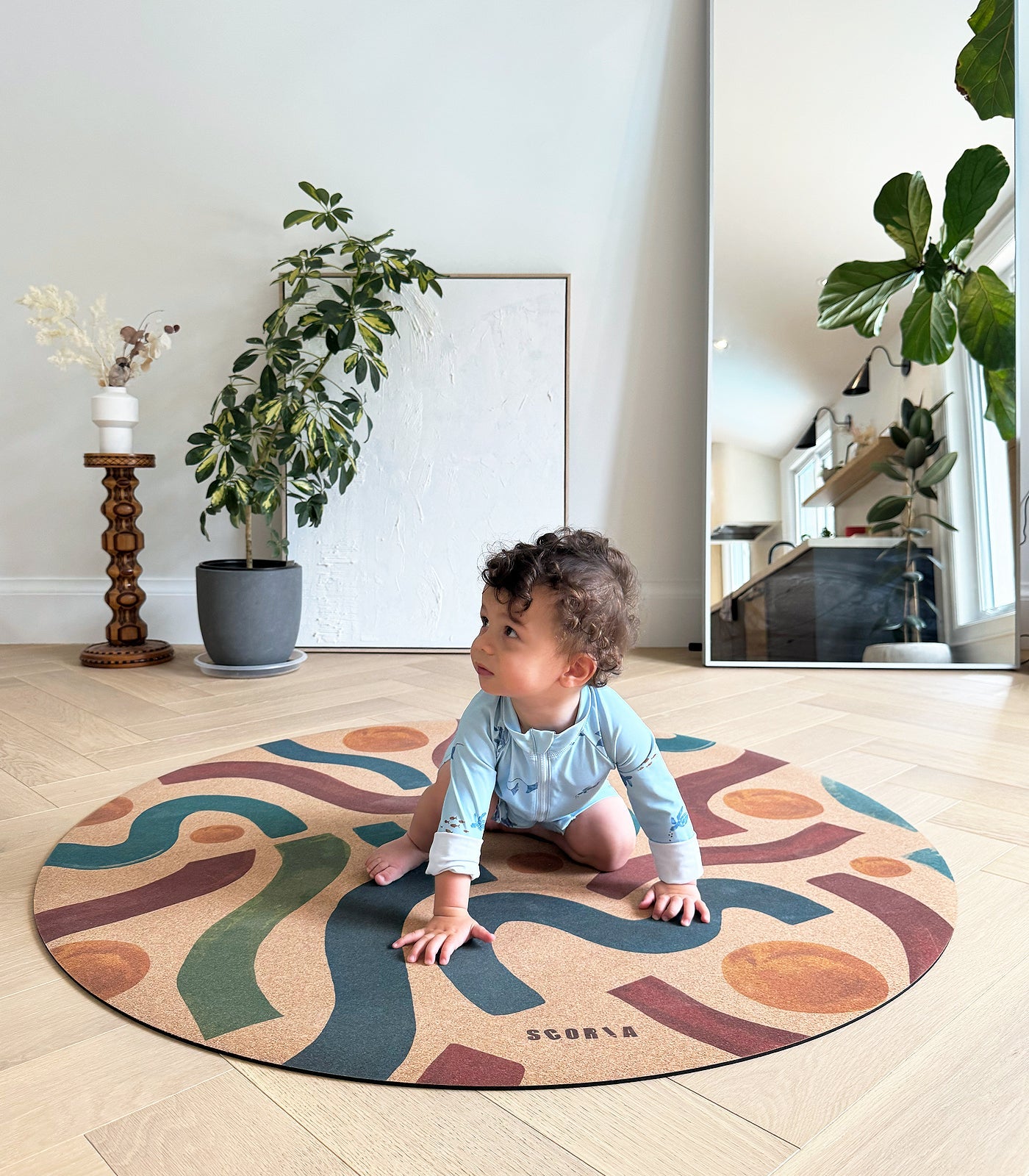 Brush Strokes Round Cork Yoga & Baby Mat | Multi-use | 47" dia