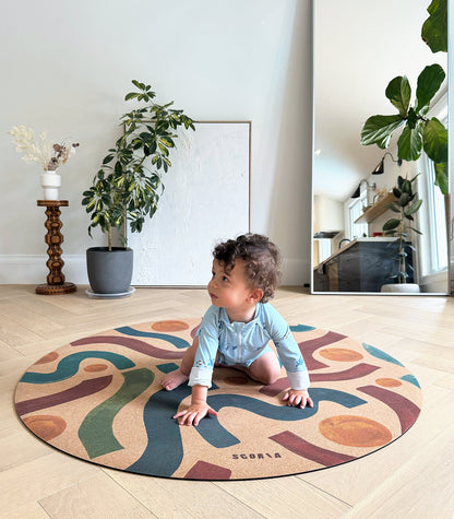 Brush Strokes Round Cork Yoga & Baby Mat | Multi-use | 47" dia