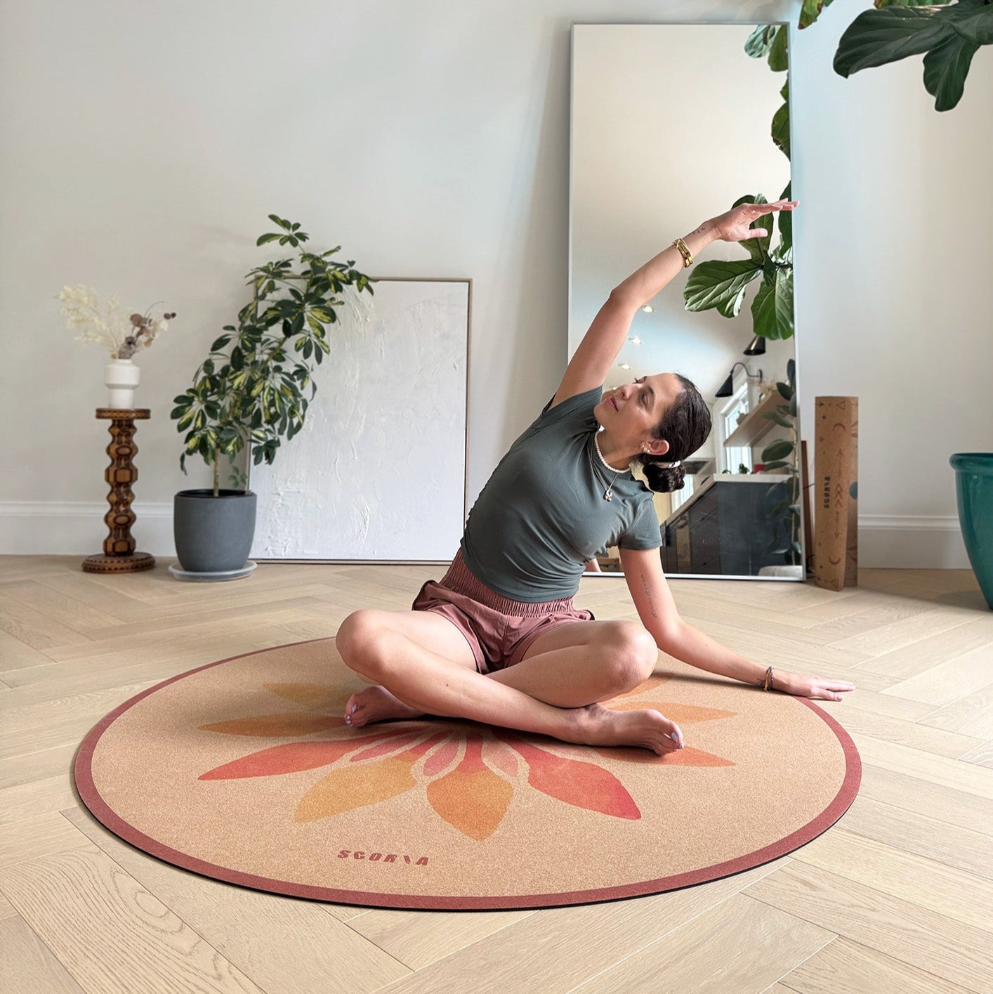 Solar Bloom Round Cork Yoga Mat | Multi-use | 53" dia