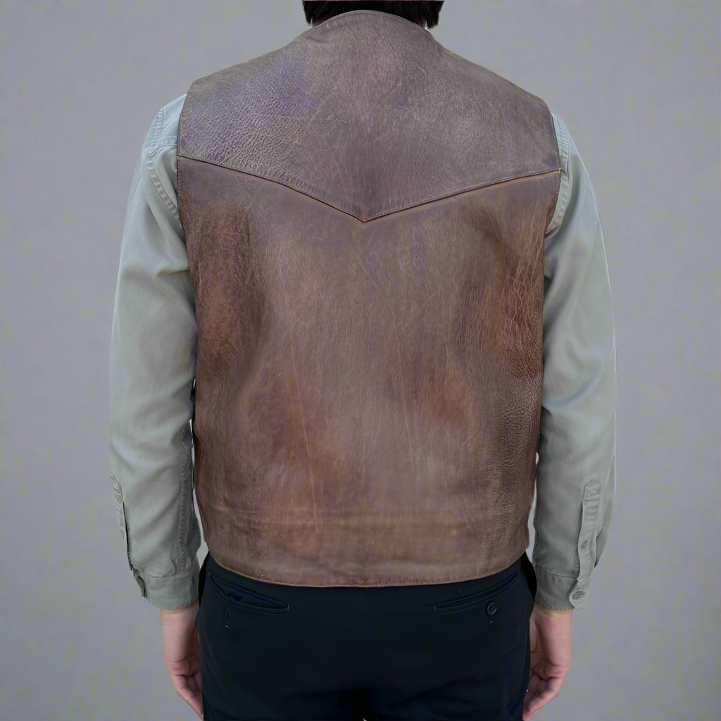 Men's Cow Leather Vest. Classic Style with Snap Closure & Front Pockets