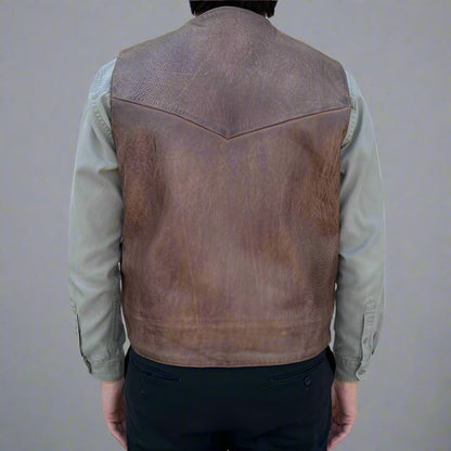 Men's Cow Leather Vest. Classic Style with Snap Closure & Front Pockets