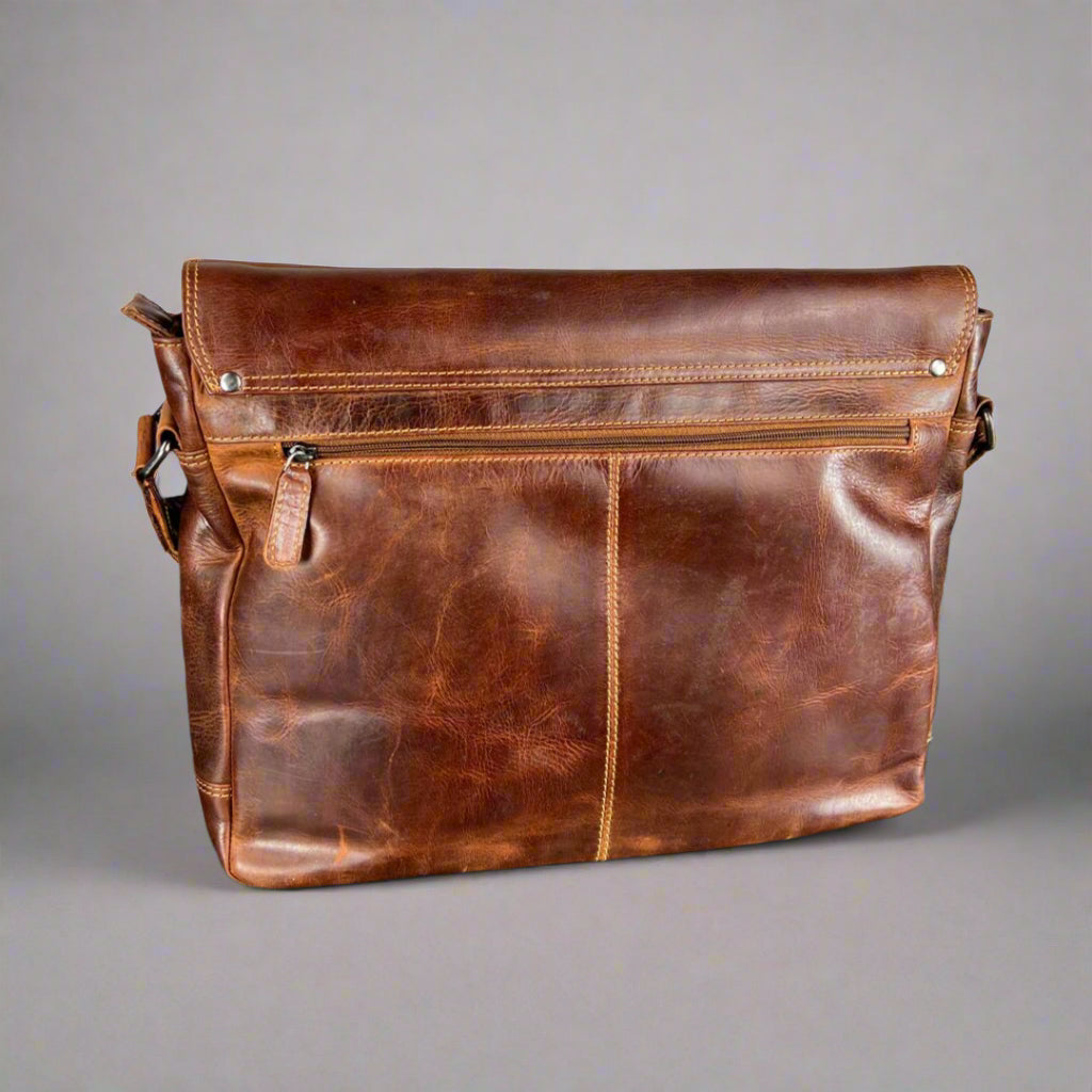 Greenwood Leather Laptop Bag. Premium Waxed Full-Grain Leather Briefcase for 16" Laptops