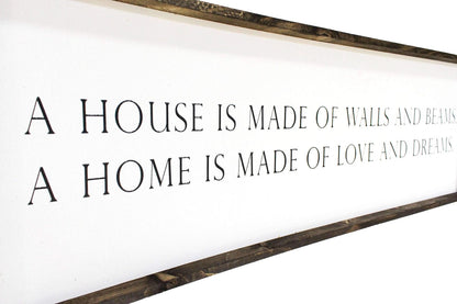 A House Is Made Of Walls And Beams Wood Sign