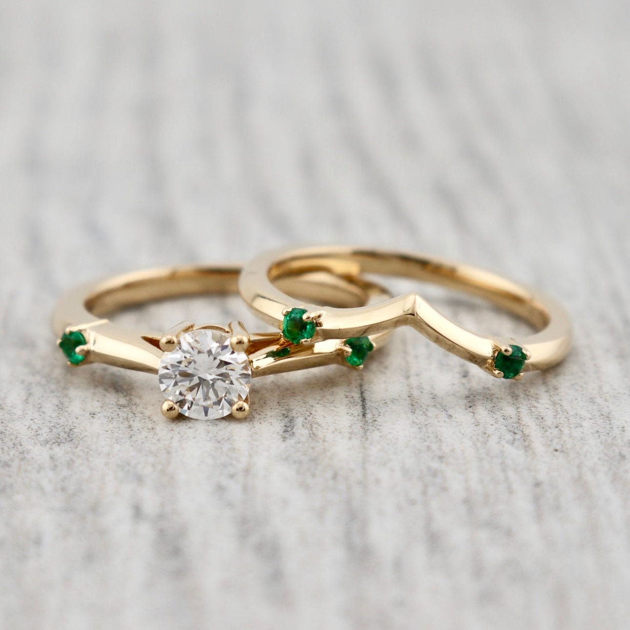 Bague ensemble D'alliance Émeraude et Diamant 0,5 ct