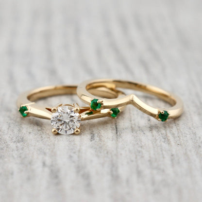 Bague ensemble D'alliance Émeraude et Diamant 0,5 ct