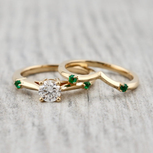 Bague ensemble D'alliance Émeraude et Diamant 0,5 ct