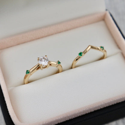 Bague ensemble D'alliance Émeraude et Diamant 0,5 ct