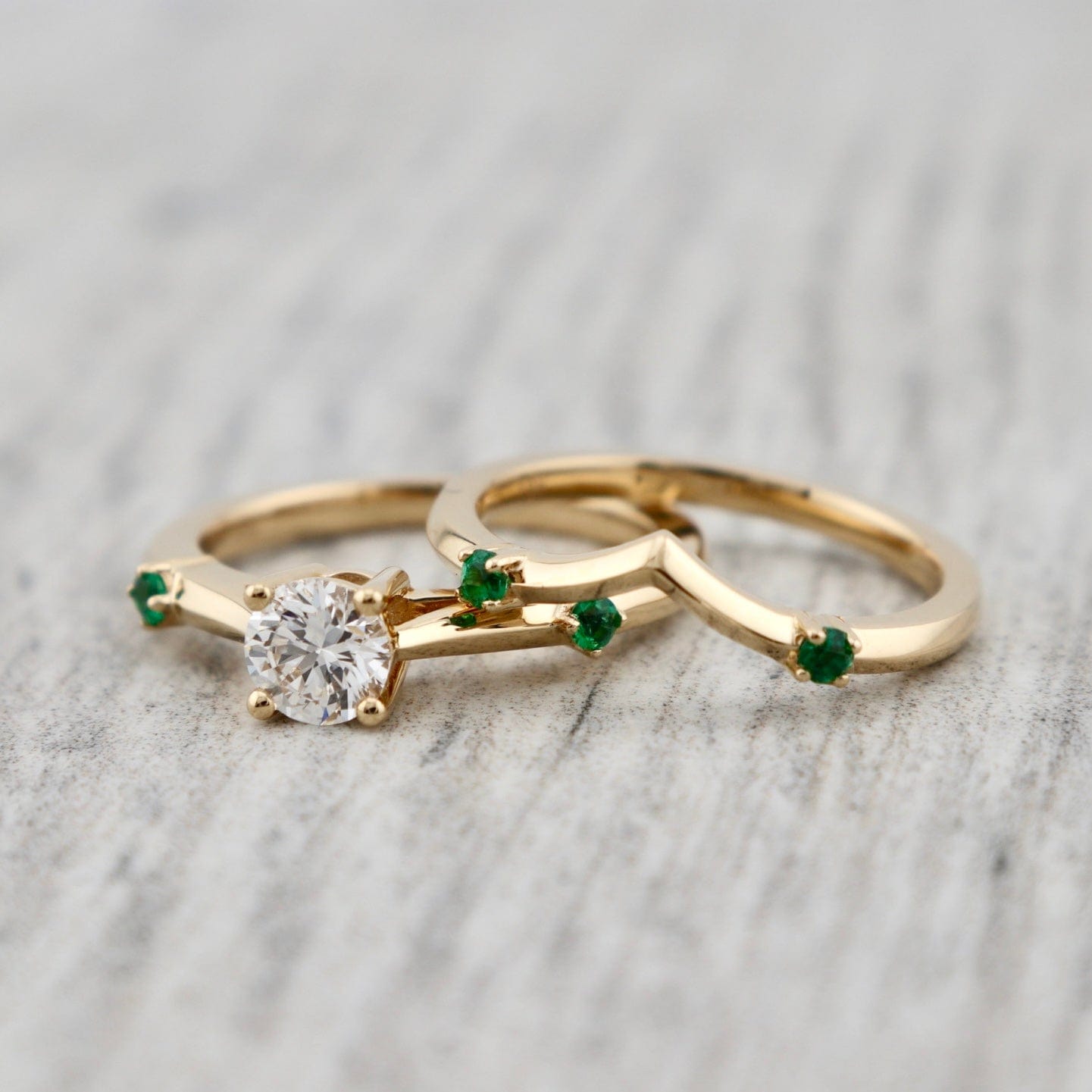 Bague ensemble D'alliance Émeraude et Diamant 0,5 ct