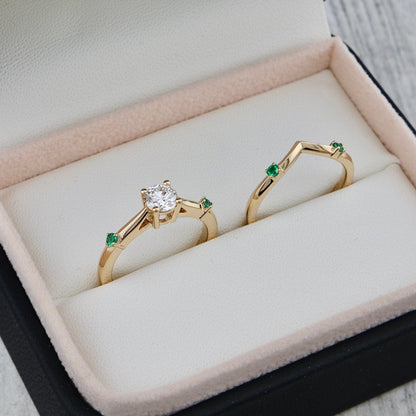 Bague ensemble D'alliance Émeraude et Diamant 0,5 ct
