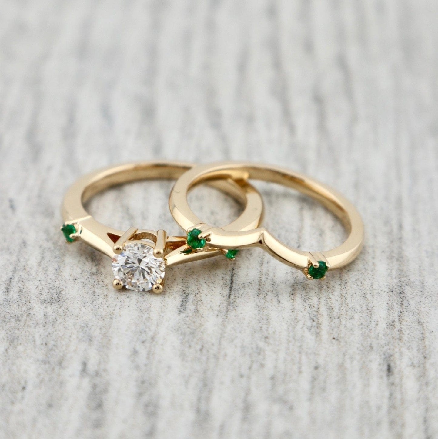 Bague ensemble D'alliance Émeraude et Diamant 0,5 ct