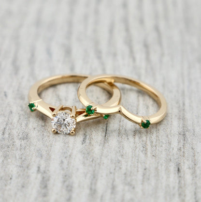 Bague ensemble D'alliance Émeraude et Diamant 0,5 ct