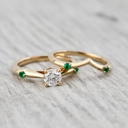 Bague ensemble D'alliance Émeraude et Diamant 0,5 ct