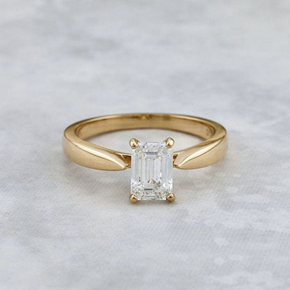 Bague solitaire Émeraude en or 14K - 18K ou platine et diamant 1 ct